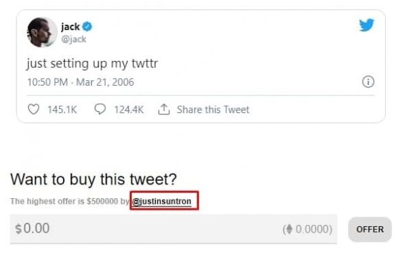 CEO Twitter продает первый в истории твит в качестве NFT-токена